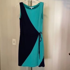 Aqua and navy colorblock mini dress